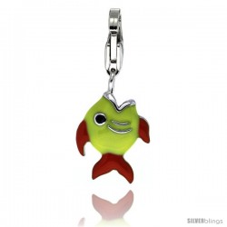 Sterling Silver Angel Fish Charm for Bracelet, 11/16 in. (17 mm) tall, Enamel Finish