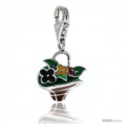 Sterling Silver Multi-Color Flower Basket Charm for Bracelet, 11/16 in. (17.5 mm) tall, Enamel Finish