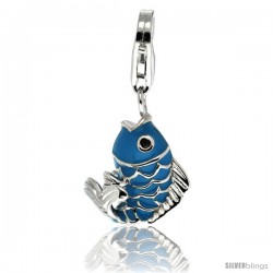 Sterling Silver Fish Charm for Bracelet, 11/16 in. (17 mm) tall, Enamel Finish