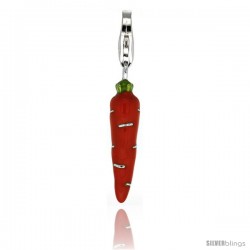 Sterling Silver Carrot Charm for Bracelet, 1 in. (26 mm) tall, Enamel Finish Veggie Vegetable