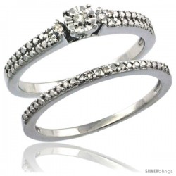 Sterling Silver Diamond Vintage Style 2-Pc. 11-Stone Engagement Ring Set Rhodium Finish -Style Rdia207