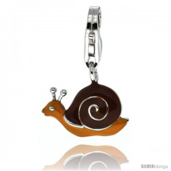 Sterling Silver Snail Shell Charm for Bracelet, 9/16 in. (15 mm) wide, Brown Enamel Finish