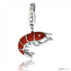 Sterling Silver Shrimp Charm for Bracelet, 5/8 in. (16 mm) tall, Enamel Finish Seafood