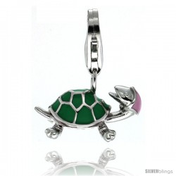 Sterling Silver Turtle Charm for Bracelet, 11/16 in. (17 mm) wide, Enamel Finish