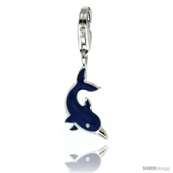 Sterling Silver Bottlenose Dolphin Charm for Bracelet, 13/16 in. (21 mm) tall, Blue Enamel Finish