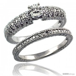 Sterling Silver Diamond Vintage Style 2-Pc. 9-Stone Engagement Ring Set Rhodium Finish -Style Rdia208