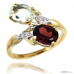 14k Gold ( 8x6 mm ) Double Stone Engagement Green Amethyst & Garnet Ring w/ 0.04 Carat Brilliant Cut Diamonds & 2.34 Carats