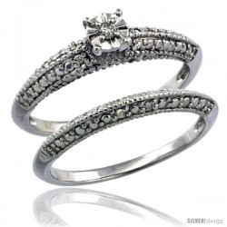 Sterling Silver Diamond Vintage Style 2-Pc. 9-Stone Engagement Ring Set Rhodium Finish -Style Rdia209