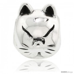 Sterling Silver Cat Face Bead Charm for most Charm Bracelets