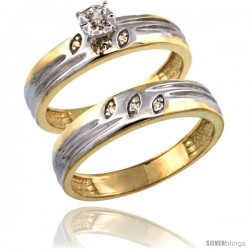 Gold Plated Sterling Silver Ladies 2-Piece Diamond Engagement Wedding Ring Set 3/8 in wide