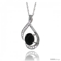 14K White Gold Natural Black Onyx Pendant, 3/4 in long