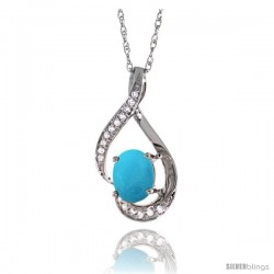 14K White Gold Natural Turquoise Pendant, 3/4 in long