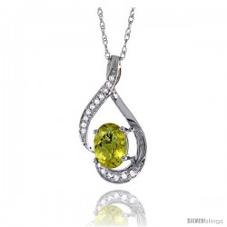 14K White Gold Natural Lemon Quartz Pendant, 3/4 in long