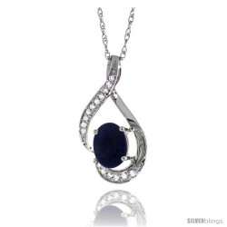 14K White Gold Natural Lapis Pendant, 3/4 in long