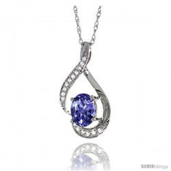 14K White Gold Natural Tanzanite Pendant, 3/4 in long