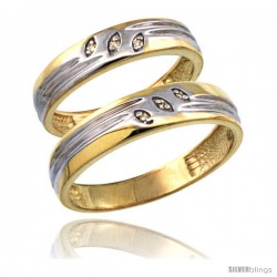 Gold Plated Sterling Silver Diamond 2 Piece Wedding Ring Set His 5mm & Hers 4.5mm -Style Agy153w2