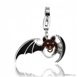 Sterling Silver Bat Charm for Bracelet, 13/16 in. (21 mm) wide, Black Enamel Finish