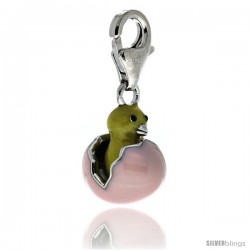 Sterling Silver Hatching Egg Chick Charm for Bracelet, 5/8 in. (16 mm) tall, Enamel Finish