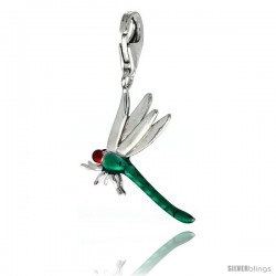 Sterling Silver Dragonfly Charm for Bracelet, 13/16 in. (21 mm) tall, Enamel Finish Insect