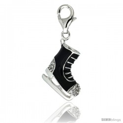 Sterling Silver Skating Boot Shoe Charm for Bracelet, 7/8 in. (22 mm) tall, Black Enamel Finish