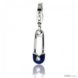 Sterling Silver Safety Pin Charm for Bracelet, 3/4 in. (20 mm) tall, Blue Enamel Finish