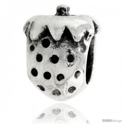 Sterling Silver Strawberry Bead Charm for most Charm Bracelets