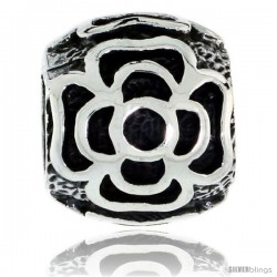 Sterling Silver Floral Barrel Bead Charm for most Charm Bracelets