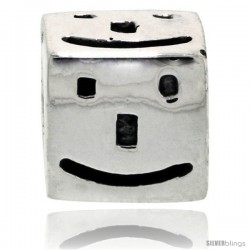 Sterling Silver Happy Face Cube Bead Charm for most Charm Bracelets