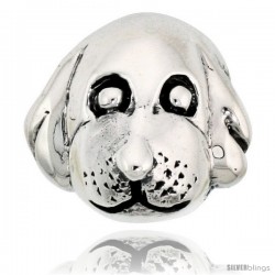 Sterling Silver Dog Face Bead Charm for most Charm Bracelets