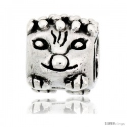 Sterling Silver Cat Face Bead Charm for most Charm Bracelets -Style Pdr130