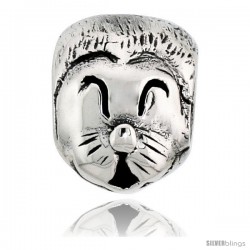 Sterling Silver Happy Cat Face Bead Charm for most Charm Bracelets