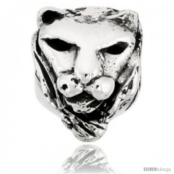 Sterling Silver Lion Face Bead Charm for most Charm Bracelets