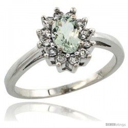 14k White Gold Green Amethyst Diamond Halo Ring Oval Shape 1.2 Carat 6X4 mm, 1/2 in wide