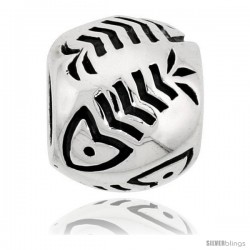 Sterling Silver Fish Bone Barrel Bead Charm for most Charm Bracelets