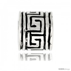 Sterling Silver Greek Key Barrel Bead Charm for most Charm Bracelets