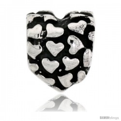 Sterling Silver Heart Bead Charm for most Charm Bracelets