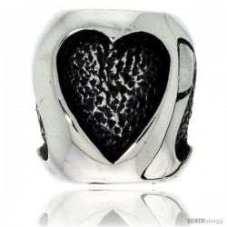 Sterling Silver Heart Barrel Bead Charm for most Charm Bracelets -Style Pdr150