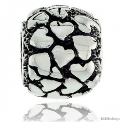 Sterling Silver Multi Heart Barrel Bead Charm for most Charm Bracelets -Style Pdr151