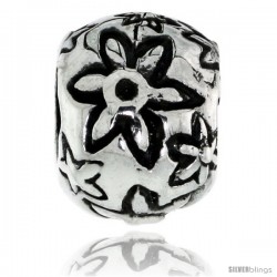 Sterling Silver Floral Barrel Bead Charm for most Charm Bracelets -Style Pdr157