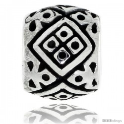 Sterling Silver Diamond Shape Pattern Barrel Bead Charm for most Charm Bracelets