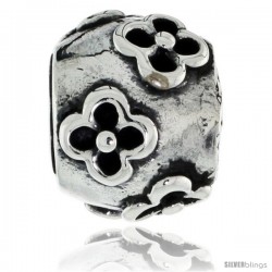 Sterling Silver Clover Flower Barrel Bead Charm for most Charm Bracelets