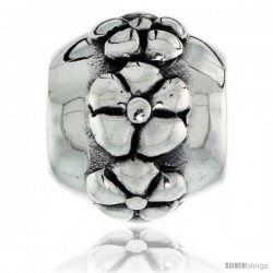 Sterling Silver Floral Barrel Bead Charm for most Charm Bracelets -Style Pdr164