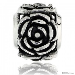 Sterling Silver Rose Bead Charm for most Charm Bracelets