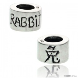 Sterling Silver Chinese Zodiac Year of The Rabbit Bead Charm for most Charm Bracelets