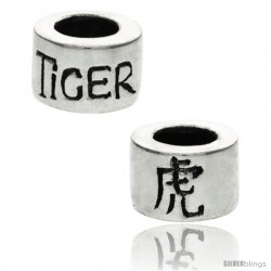 Sterling Silver Chinese Zodiac Year of The Tiger Bead Charm for most Charm Bracelets