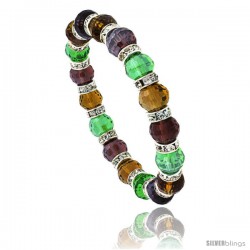 7 in Multi Color Faceted Glass Crystal Bracelet on Elastic Nylon Strand ( Garnet, Amber, Peridot & Citrine Color ), 3/8 in