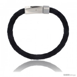 Stainless Steel 7 mm Leather Braid Bracelet Color Black 8 1/2 in long