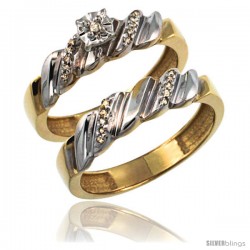 Gold Plated Sterling Silver Ladies 2-Piece Diamond Engagement Wedding Ring Set 3/8 in wide -Style Agy155e2