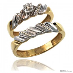 Gold Plated Sterling Silver 2-Piece Diamond Wedding Engagement Ring Set for Him & Her 5mm & 5mm wide