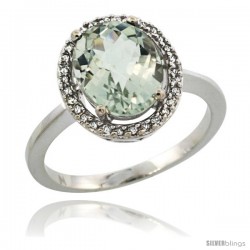 14k White Gold Diamond Halo Green Amethyst Ring 2.4 carat Oval shape 10X8 mm, 1/2 in (12.5mm) wide